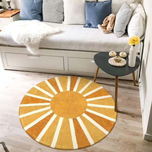 Lahome Sun Round Rug 3ft, Small Classroom Rug Boho Rainbow Dorm Rugs - Image 4