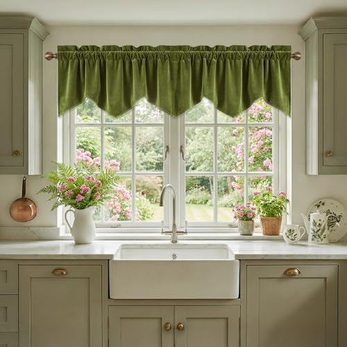 StangH Olive Green Valance for Windows Home Decor 52x18 Inch, 1 Panel by StangH