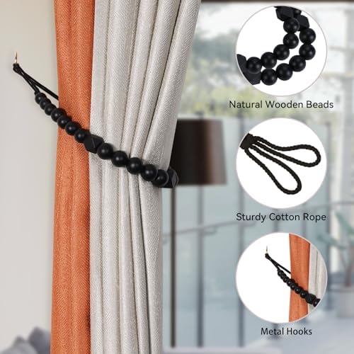KLOGTSIND Wood Bead Curtain Tiebacks, 4 Pack Curtain Tie Backs - Image 5