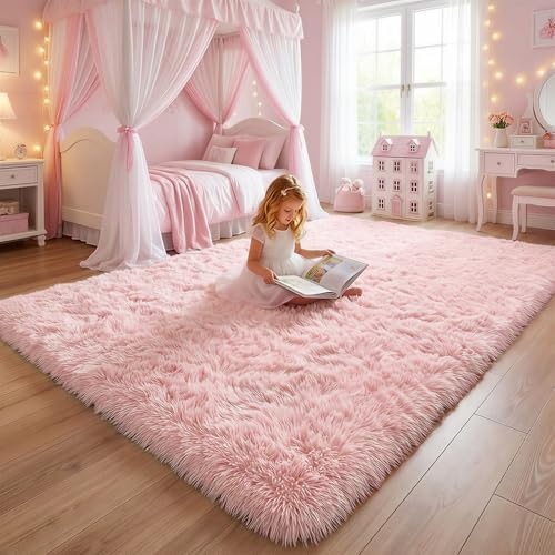 Amdrebio Pink Shag Plush Area Rug 6x9 - Image 3