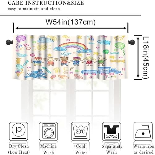 Crayon Drawing Valances Curtains Doodle Drawing Pattern Window Treatment - Image 2