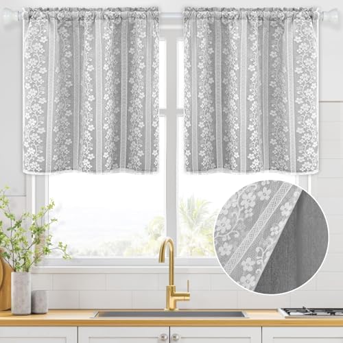 ASPMIZ Linen Kitchen Curtains 24 Inch Length, Double Layered Window Curtain 2 - Image 3