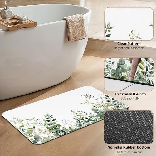 Non Slip Bath Mat, Watercolor Eucalyptus Leaves Bathroom Decor - Image 4