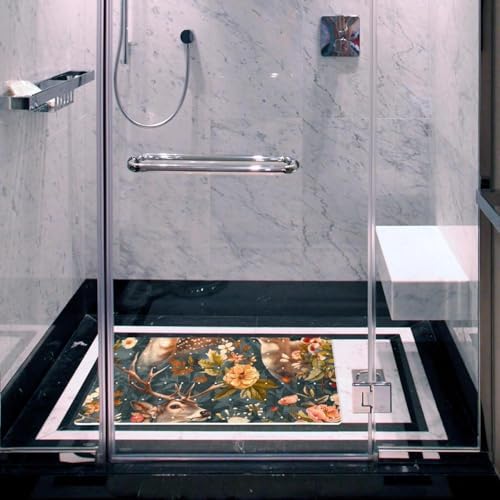 Bathtub Mat Non Slip 26.8x15.1 Inch, Deers Florals Flower Shower Mat - Image 6