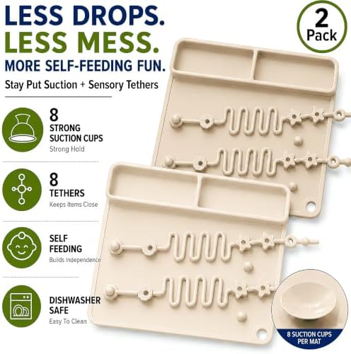 2 Pack Baby Silicone Mat with Suction Base & 8 Stretchable Straps, Lovbaby Baby - Image 3
