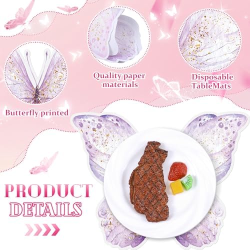 Newtay 50 Pack Paper Butterfly Placemats Disposable Party Placemats Pink and - Image 3