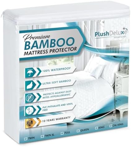 PlushDeluxe Bamboo Waterproof Mattress Protector, Full Size, Ultra Soft by PlushDeluxe