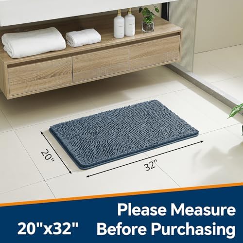 Chenille Bathroom Rug 20"x32" Blue, Non-Slip Plush Bath Mat - Image 2