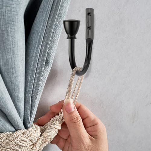 2 Pack Black Curtain Hooks for Drapes, Metal Curtain Tiebacks - Image 3