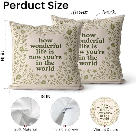 Sage Green Inspirational Floral Pillow Covers 18x18, Wildflower Nursery Decor - Image 2
