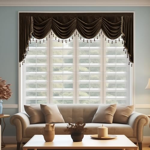 StangH Extra Wide Brown Waterfall Valance Curtain W98 inches, 1 Panel by StangH