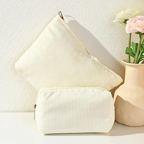 SOIDRAM 2 Pieces Corduroy Makeup Bag Large Corduroy Cosmetic Bag Capacity - Image 7