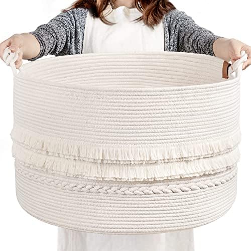 CherryNow 90L Large Woven Rope Blanket Basket by CherryNow