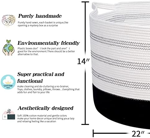 R RUNKA XXXLarge Cotton Rope Basket 22" X 22"X 14" Blanket Basket - Image 2