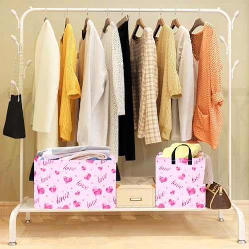 Rec Heart Print Box Hamper Storage Basket Collapsible Organizer Bin Gift Shelf - Image 7