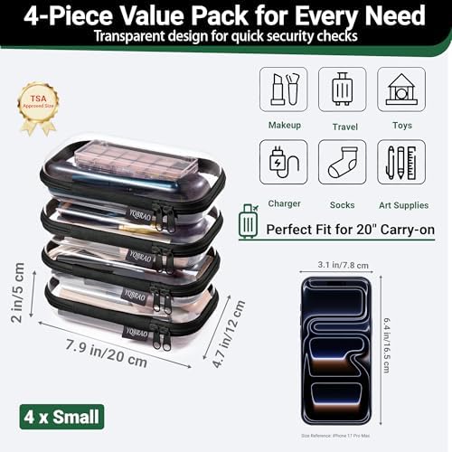 YQBRAO Clear Hard Shell Zipper Cases, 4 Small Cable Organizers - Image 4