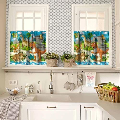 Boys Dinosaur Valance Curtains, Cartoon Dino Window Treatments - Image 2