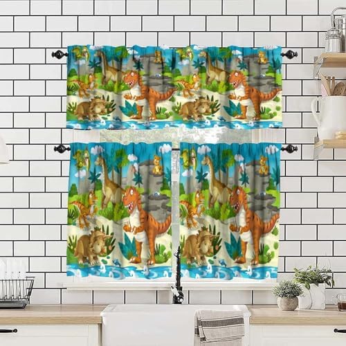 Boys Dinosaur Valance Curtains, Cartoon Dino Window Treatments - Image 4