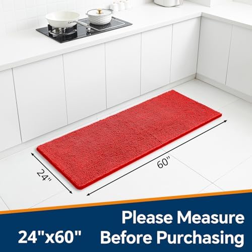 Chenille Bathroom Runner Rug 24"x60" Red, Plush Bath Mat - Image 2