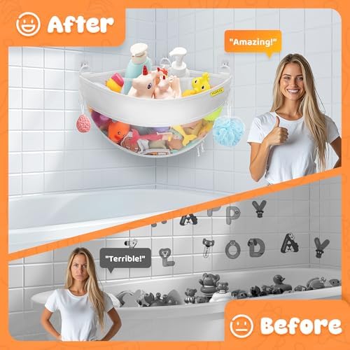 Bath Toy Storage Corner Wall Mounted, 4.32 Gallons Bath Toy Holder - Image 2