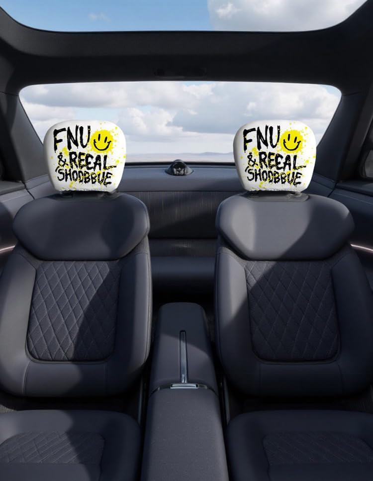 Car Headrest Covers with Funny Smiley Face Design, Universal Fit, 10.2x11 inches - Image 2
