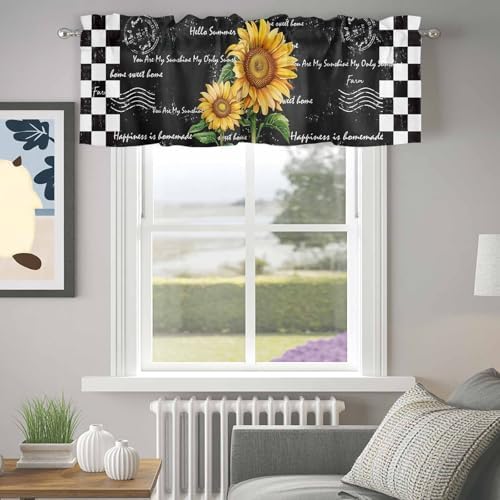 Buffalo Plaid Valance Curtains For Windows, Farmhouse Sunflower Rod Pocket - Image 6