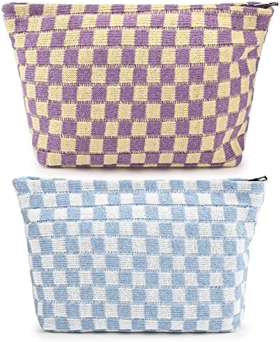 SOIDRAM 2 Pieces Makeup Bag Large Checkered Cosmetic Bag Capacity Canvas Travel by SOIDRAM