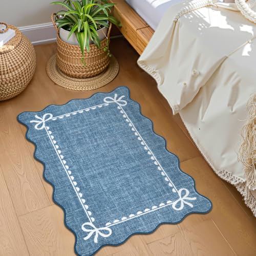 GarveeHome Scalloped Entryway Rug 2x3 Washable Bow Rug, Dark Blue - Image 2