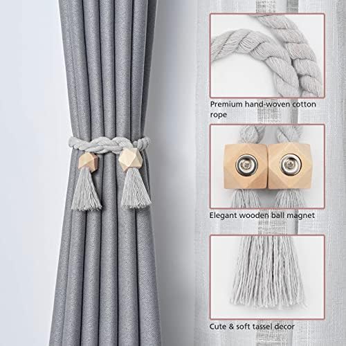 NICEEC 4 Pack Wooden Polyhedron Magnetic Curtain Tiebacks Boho Home Decor Drape - Image 3