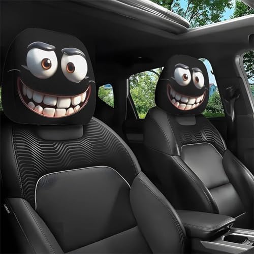 2PCS Funny Cartoon Car Headrest Covers, Cute Funny Cartoon Eyes Car Seat Head - Image 2