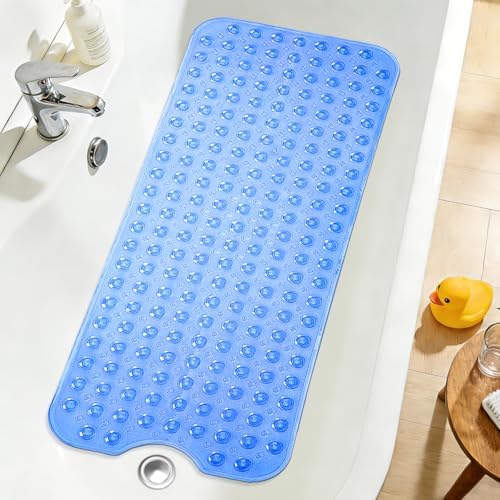 Extra Long Bathtub Mat Non Slip Bath Mat Clear Navy 40"x16" Full by NaolotureHome