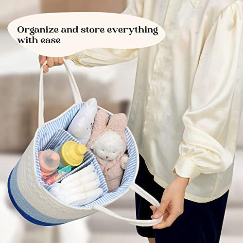 luxury little Diaper Caddy Organizer, Large Cotton Rope Nursery Baby Basket - Image 6