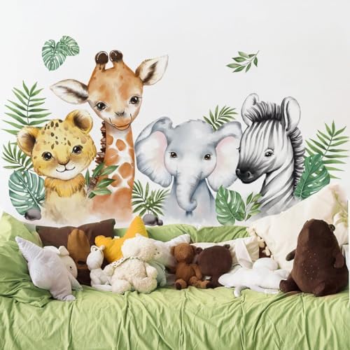 52.51x23.62 Inch Watercolor Jungle Animal Wall Decals Safari Forest Animal Wall - Image 2