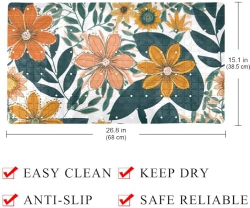 Shower Mat Non Slip, Colorful Flowers Leaves Anti Slip Bath Mat - Image 4