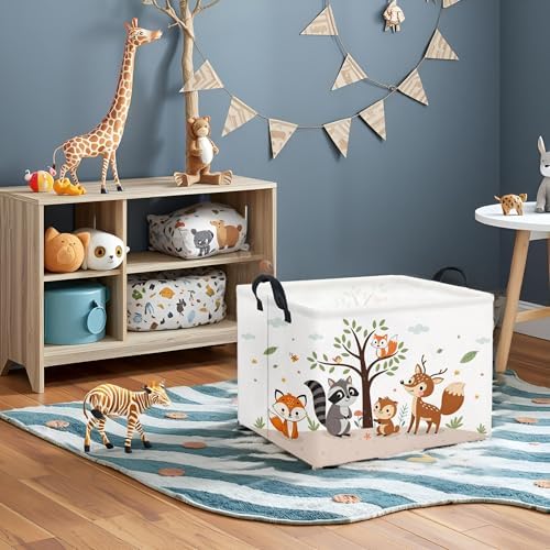 Rectangular Woodland Animal Basket Kids Baby Storage Basket Storage Bin - Image 4
