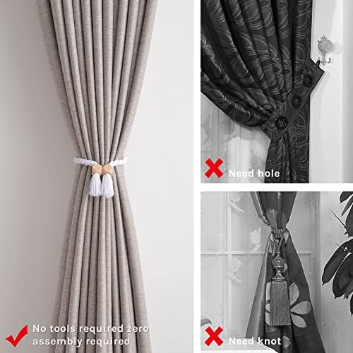 NICEEC 2 Pack Wooden Cube Magnetic Curtain Tiebacks Boho Home Decor Drape Tie - Image 3