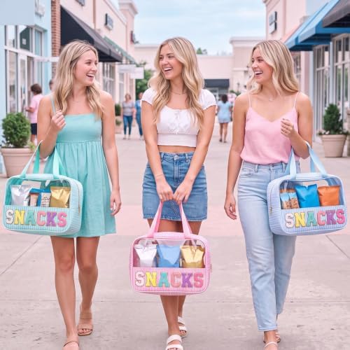 Sanwuta 3 Pcs Seersucker Snacks Bag Chenille Letter Clear Makeup Bag - Image 6