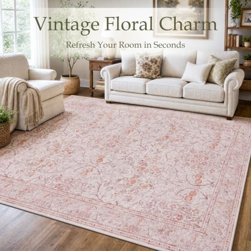 JOLLYVOGUE Runner Rug, 2x8 Washable Vintage Floral Rug - Image 2
