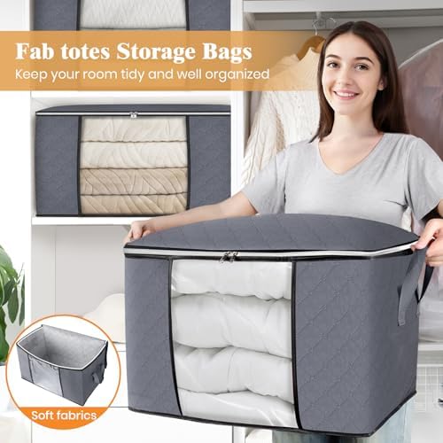 Fab totes 90L Clothes Storage, Foldable Thick Fabric Blanket Storage Bags - Image 5