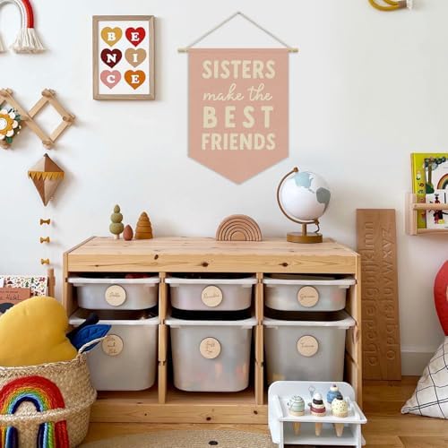 Girls Room Decor, Sisters Make the Best Friends Linen Canvas Banner - Image 2