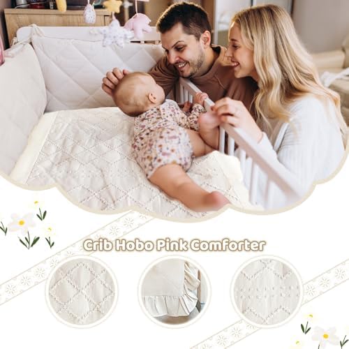 Crib Bedding Set for Girls, 3 Pieces Baby Crib Bedding Set Newborn, Mini Tufted - Image 5