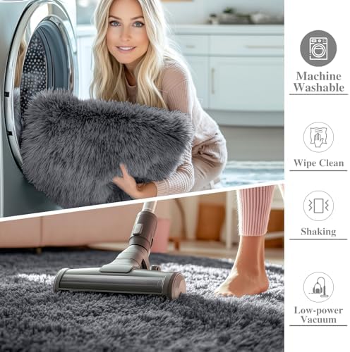 OLANLY Grey Round Rugs for Bedroom - Image 2