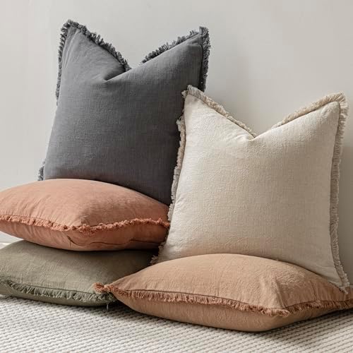 Foindtower Decorative Linen Fringe Throw Pillow Covers 24×24 Inch - Image 5