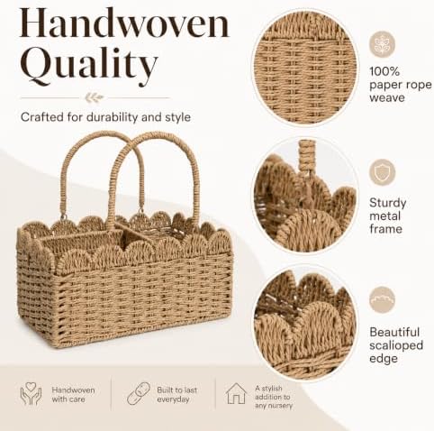Large Wicker Diaper Caddy Organizer, Scalloped Nursery Basket - Image 6