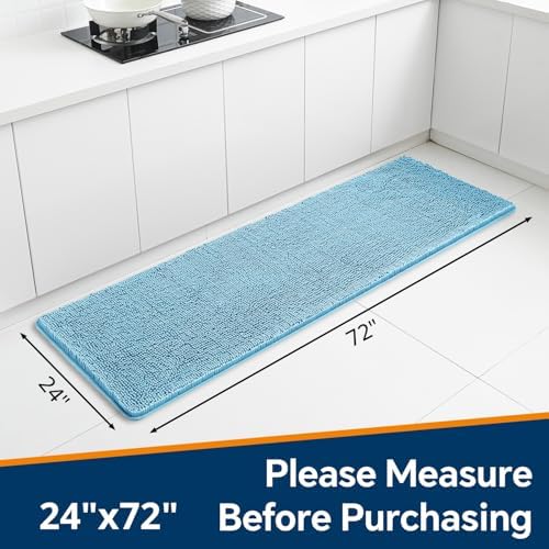 Chenille Bathroom Runner Rug 24"x72" Sky Blue, Plush Bath Mat - Image 2