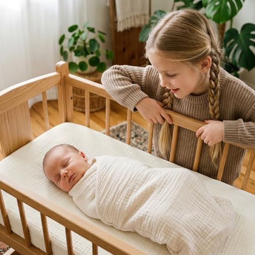 Muslin Bassinet Sheets 2 Pack, Soft Fitted Bedside Sleeper Sheet 33x20 Inch - Image 2