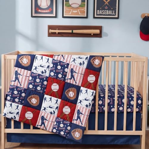 Peryiter 3 Pcs Baseball Crib Sheet Set Baby Crib Bedding Set Includes 52"x28" by Peryiter