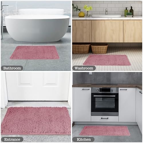 Yeaban Chenille Dusty Rose Bathroom Rug 17"x24", Non-Slip Rubber Backing - Image 5