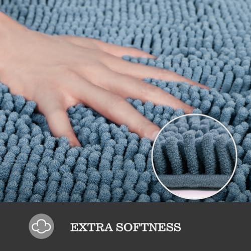 Yeaban Chenille Blue Bathroom Rug 24"x36", Non-Slip Rubber Backing - Image 2