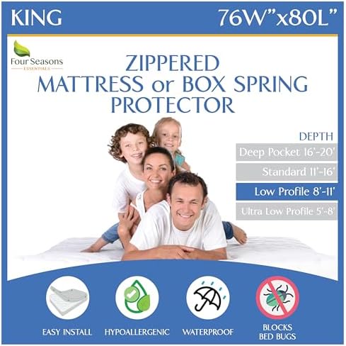 King Zippered Mattress Protector Waterproof Encasement Premium Quality by FourSeasonsEssentials
